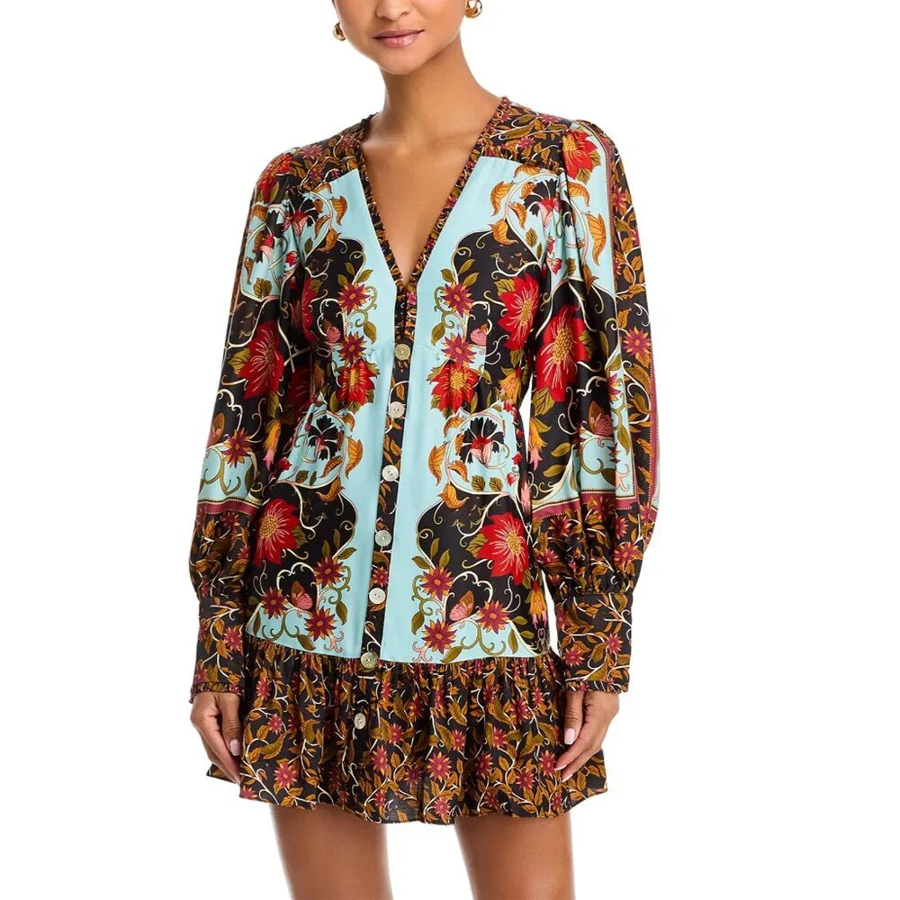 FARM Rio Flowing Beauty Mini Dress, Light Blue/Black/Red, NWT π§π· - Picture 1 of 16